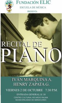 Afiche Recital de piano ELIC Lima